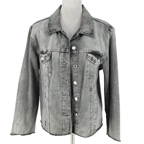 Kensie Jeans Jackets & Blazers - Kensie Jeans Jacket Womens Large Gray Cotton Denim Luxe Raw Hems Vintage